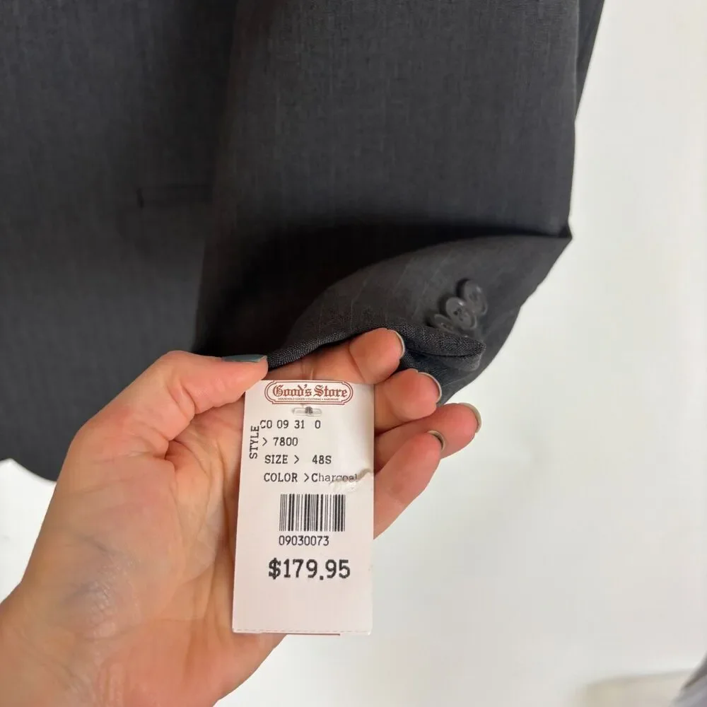 NWT Weaverland Collection Charcoal Gray Collarless Suit Blazer Jacket Men's 48S